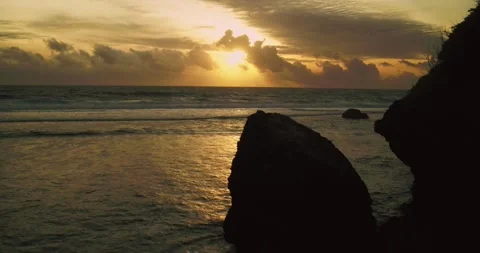 Aerial Drone View of sunset Ocean Waves Flowing Over Tropical Water Video stock 331276988