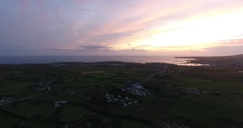 Aerial drone view Sunset over Holyisland Stock Footage 86250175