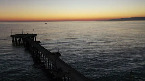 Aerial Drone view of the sunset over Venice Beach Pier Stock Footage 331314134