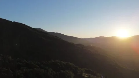 Aerial Drone View of Sunset Over Forested Mountains in Adjara, Georgia, 4K Stock Footage 343327840
