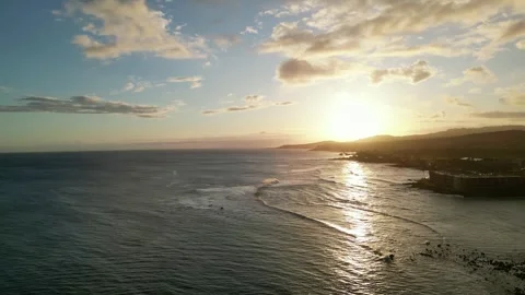 Aerial drone view of a sunset over the Pacific Ocean in Hawaii Stock-Footage 347825859