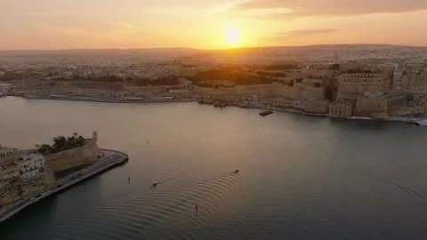 Aerial drone view of sunset view of Valletta, capital of Malta island Stock Footage 246933453
