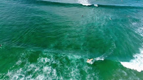 Aerial Drone View of Surfers at Wategos Bay, Byron Bay Stock Footage 301491493
