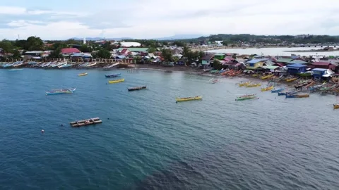 Aerial drone view of Tandag City Philippines with tropical islands ocean and Stock-Footage 337352653