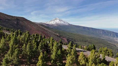 Aerial Drone View of Teide Volcano with Snow, Teide National Park Tenerife Stock Footage 330428087