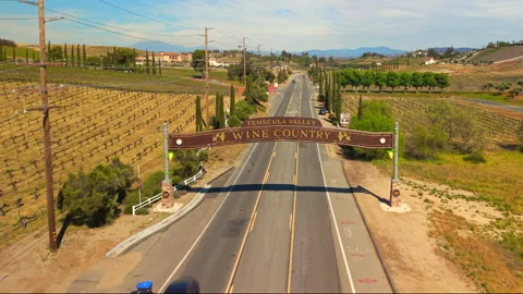 Aerial Drone View of Temecula Valley Wine Country Sign Over Vineyard Road 스톡 동영상 331324675