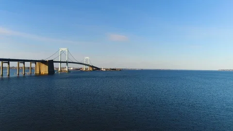 Aerial Drone view of Throgs Neck Bridge from Queens NY Видео 103623360