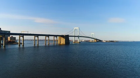 Aerial Drone view of Throgs Neck Bridge NYC Stock Footage 103629398