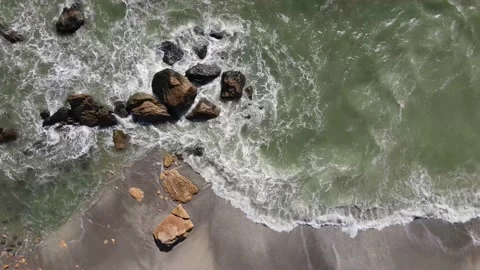 Aerial drone view of tidal waves coming from the sea Stock Footage 154033307