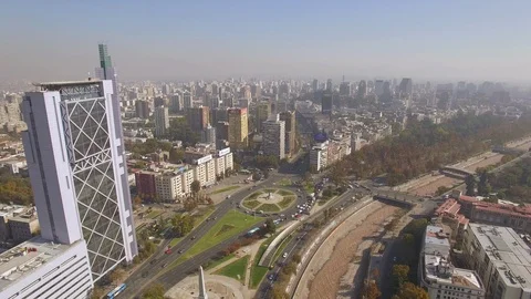 Aerial Drone view, Torre Telefonica Skyscraper building in Santiago de Chile Video stock 100843943