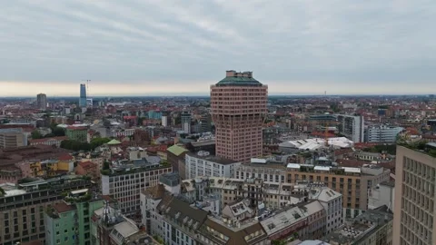 Aerial drone view of Torre Velasca in Milan, Italy Stock Footage 346766175