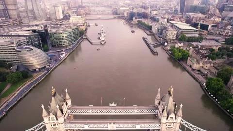 Aerial drone view of tower bridge and London city in Thames riverbanks Stock Footage 209932614
