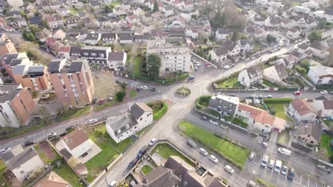 Aerial Drone View Of Traffic Roundabout And Residential District In Livry Stock Footage 330867553