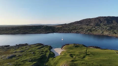 Aerial drone view of a tranquil coastal bay near Dog’s Bay in Connemara Stock Footage 343940195
