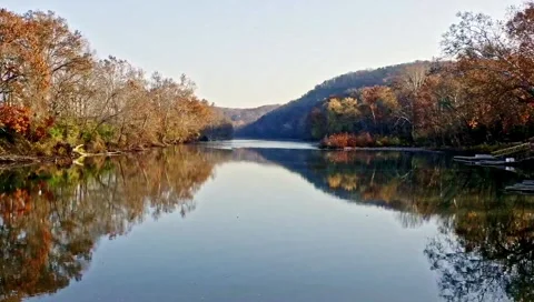 Aerial drone view of the trees and Missouri river Stock Footage 147951771