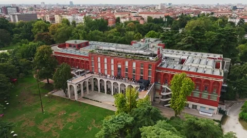 Aerial drone view of Triennale di Milano in Milan, Italy Stock Footage 346764899