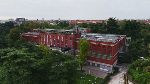 Aerial drone view of Triennale di Milano in Milan, Italy Stock Footage 346764923