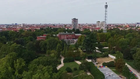 Aerial drone view of Triennale di Milano in Milan, Italy Stock Footage 346765009