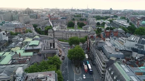 Aerial Drone View of Trinity College and Dame Street in Dublin City, Ireland Stock Footage 122363621