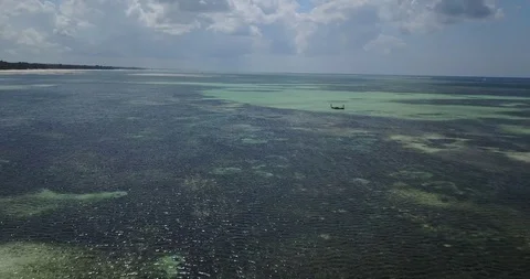 Aerial Drone View Of Tropical Beach Matemwe Village in Unguja, Tanzania Zanzibar Stock Footage 90493354