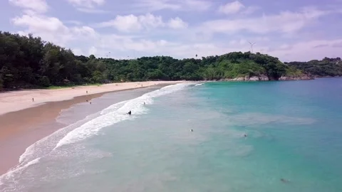 An Aerial Drone View of Tropical beach Stock Footage 161099061