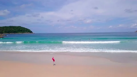 An Aerial Drone View of Tropical beach Stock Footage 161099077