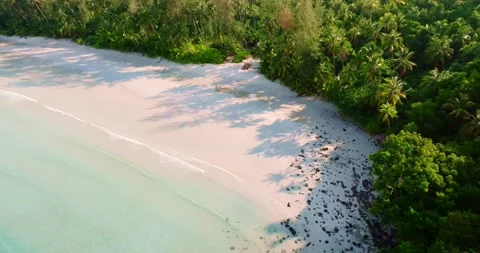 Aerial drone view of the tropical beach with clear turquoise sea, white sand Stock Footage 244022018