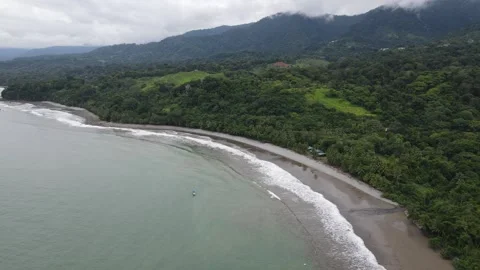 Aerial Drone View of Tropical Beach and Rainforest in Uvita Costa Rica Stock Footage 336609850