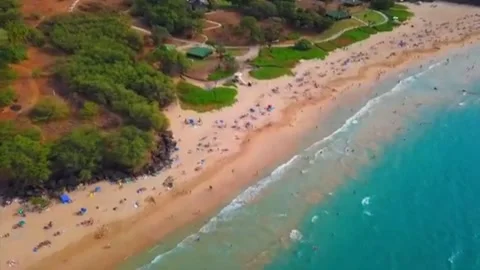 Aerial Drone View Of Tropical Sandy Beach Shoreline And Turquoise Sea Stock Footage 344585707