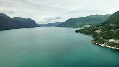 Aerial Drone View of Turquoise Eresfjord Norway and Steep Mountains at Eidsvag Stock Footage 330131557