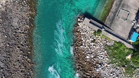 Aerial Drone View of Turquoise Harbor on Kashiwajima Island Stock-Footage 342254208
