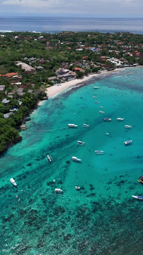 Aerial Drone View of Turquoise Lagoon near Nusa Ceningan, Bali, Indonesia Stock Footage 328718978