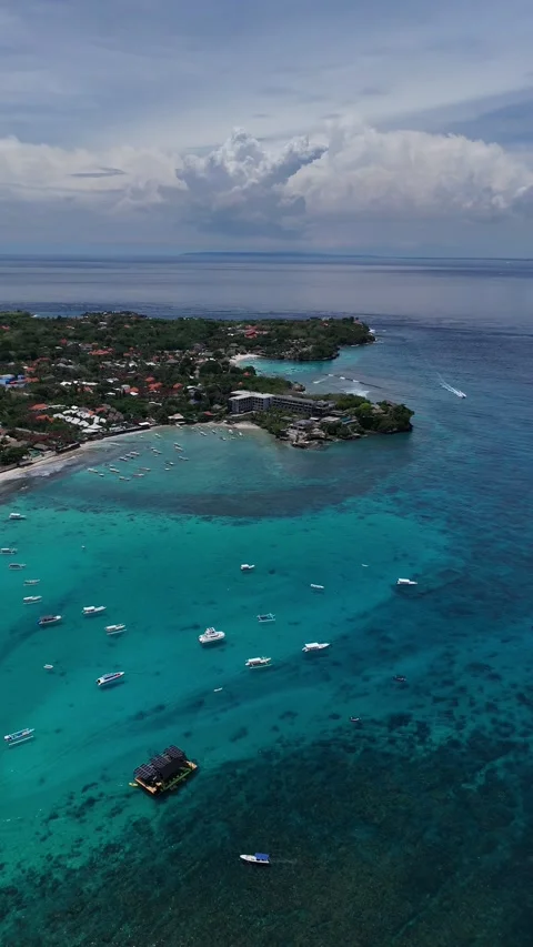 Aerial Drone View of Turquoise Lagoon near Nusa Ceningan, Bali, Indonesia Stock Footage 330284291