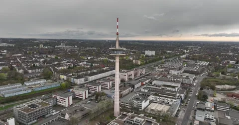 Aerial drone view of the TV tower of Essen and urban city overview, focusing on Видео 274154662