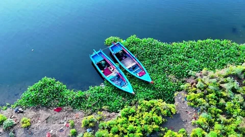 Aerial Drone View of Two Traditional Wooden Fishing Boats Stock-Footage 339023250