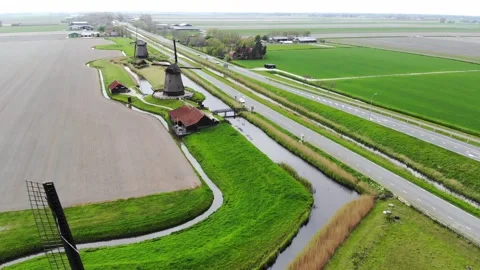 Aerial drone view of typical Dutch fields and polders Stock Footage 316851008