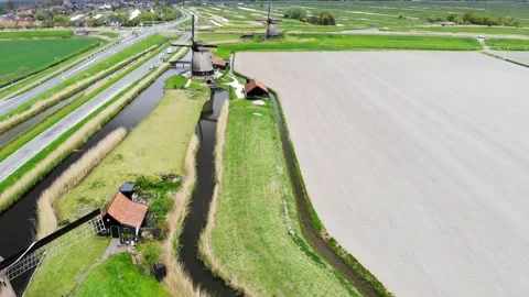 Aerial drone view of typical Dutch fields and polders Stock Footage 316851022