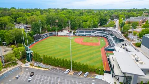 Aerial drone view of the UGA baseball Foley Field at the University of Geor.. 库存照片