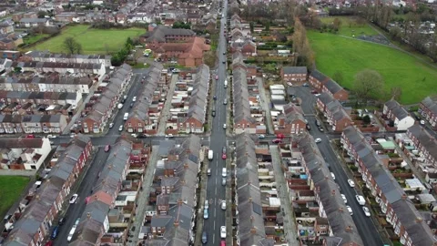 Aerial Drone View Of UK Terraced Houses From Above In Darlington Stock Footage
