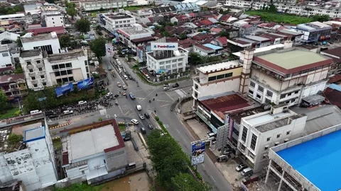 Aerial Drone View of Urban Intersection and Commercial Area in Pontianak Video stock 334217036