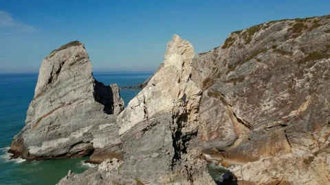 Aerial drone view. Ursa beach, rocks, praia da Ursa Stock Footage 217744147
