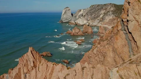Aerial drone view. Ursa beach, rocks, praia da Ursa Stock Footage 217744631