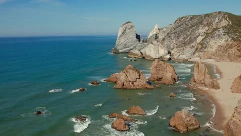 Aerial drone view. Ursa beach, rocks, praia da Ursa Stock Footage 217745286