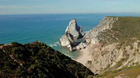 Aerial drone view. Ursa beach, rocks, praia da Ursa Stock Footage 217745338