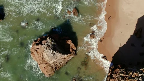 Aerial drone view. Ursa beach, rocks, praia da Ursa Stock Footage 217746019