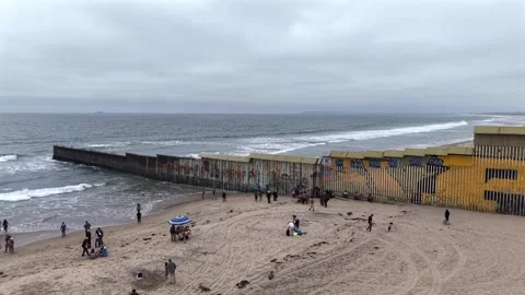 Aerial drone view of the U.S.-Mexico border wall. Stock Footage 336411857