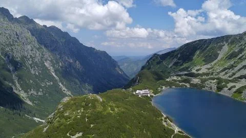 Aerial drone view of the Valley of Five Polish Ponds Foto stock
