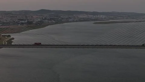 Aerial drone view of Vasco da Gama Bridge - the longest bridge in the EU Stock Footage 314857868