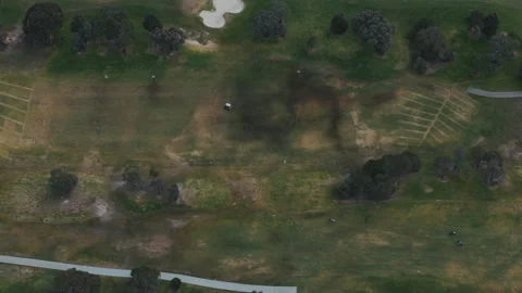 Aerial drone view of a vast golf course with players Video stock 342572221