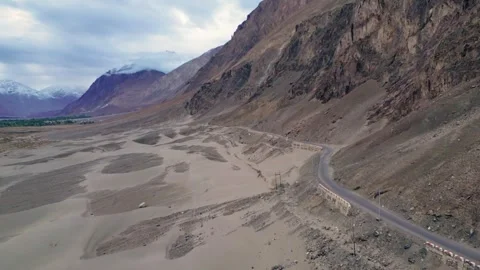 Aerial drone view of the vast, sandy expanse of Nubra Valley. Stock Footage 310806821